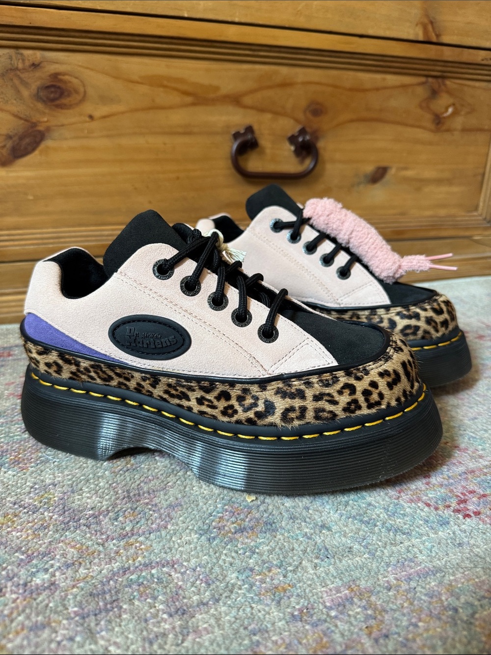 Dr. Martens ReWair Y2K Buzz 5-eye leopard and suede shoes Purple Pink 6